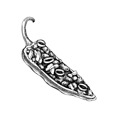 Stuffed jalapeno chili pepper sketches. Hot spices, vegetarian, healthy food hand drawn vector illustration. Mexican cuisine menu design elements. Mexican restaurant food dishes.